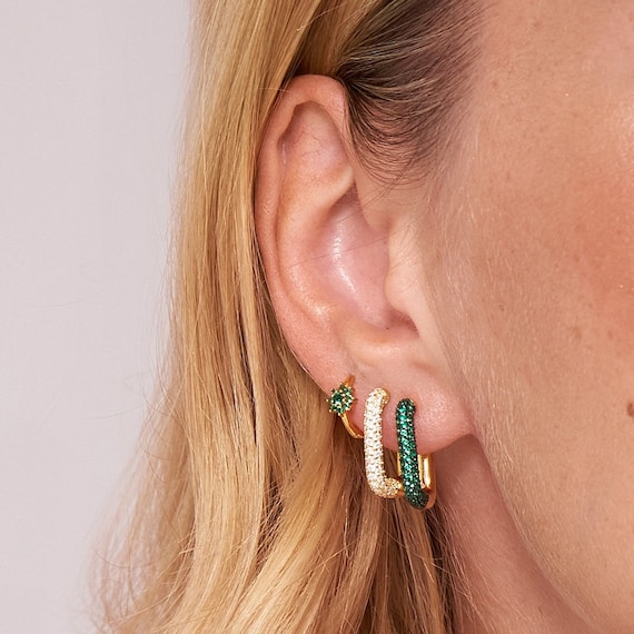 Cz Hoops Gemstone Hoop Earrings Gold Hoops Silver Hoops - Etsy