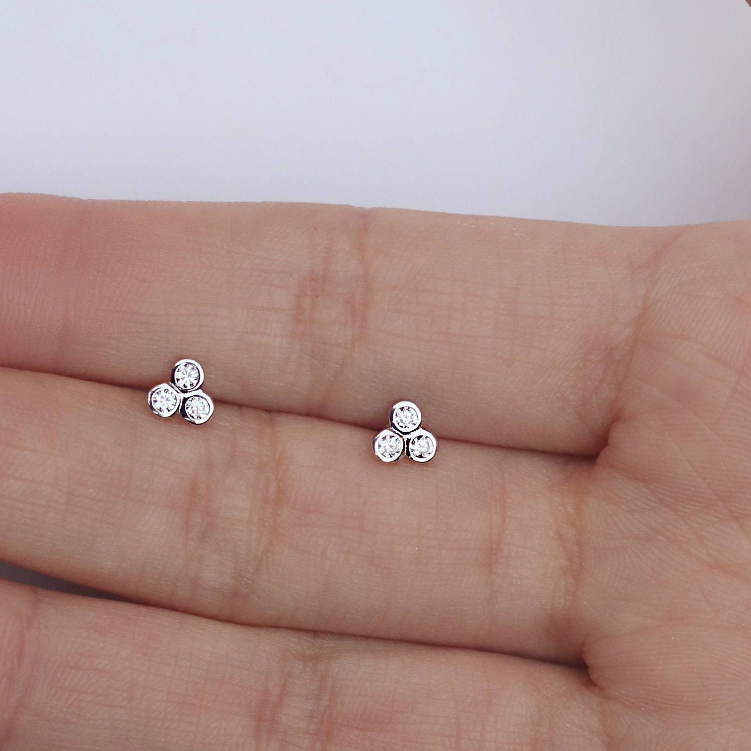 Bella Silver Stud Earrings, White CZ main image 0