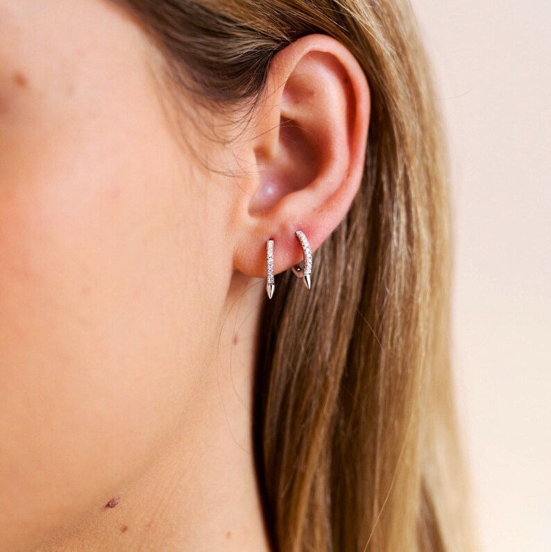 Huggie hoops-Dainty Earrings-Spike cz hoops-Thin hoops-Tiny hoops-Minimalist earrings-Minimal hoops Small hoops