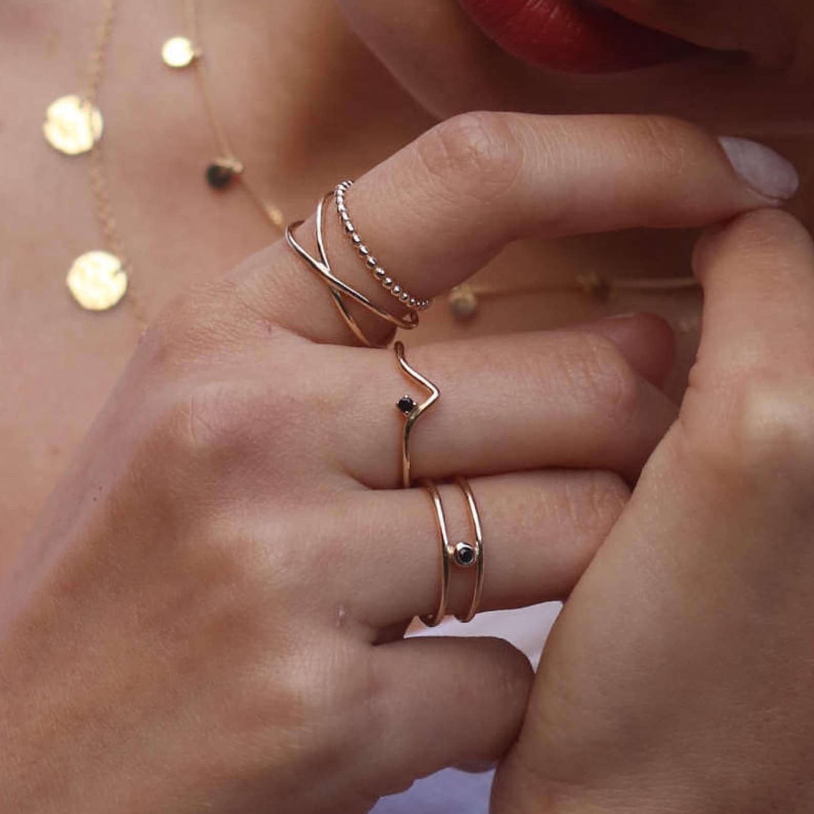 Gold Dainty Ring Black Stone Ring Minimalist Ring Stacking Ring — free download
