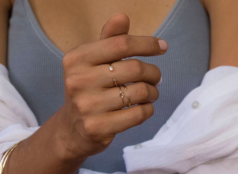 Open baguette ring, Minimalist ring, Dainty ring, Tiny gold ring, Stacking ring, stackable ring, Cz gold ring, Engagement gold ring, Cz ring image 4