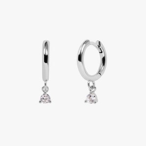 Cz dangle charm hoops, Cz Hoops, Minimalist hoops, Delicate hoops, Dainty hoops, Minimalist jewelry image 6