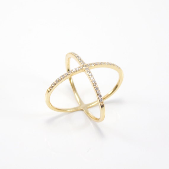 Gold criss cross ring Cross X ring Sterling silver criss cross ring X cross ring CZ criss cross ring crisscross ring X rings