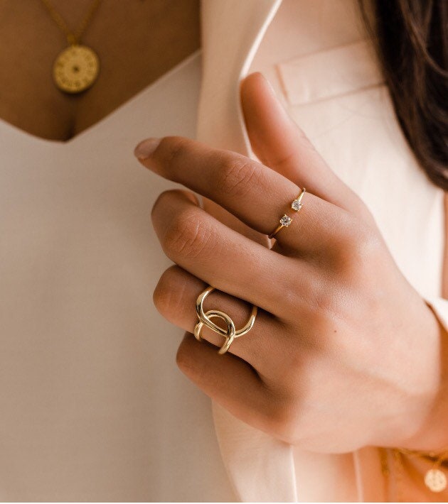 Statement Gold Ring Double Gold Ring Minimalist Ring Dainty Etsy