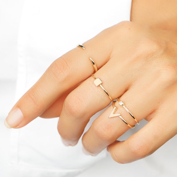 Tiny square gold ring - Minimal ring - Dainty ring - Square ring - Tiny gold ring - Thin ring - Minimalist jewelry - Stacking ring