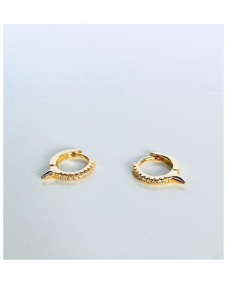 Huggie hoops-Dainty Earrings-Spike cz hoops-Thin hoops-Tiny hoops-Minimalist earrings-Minimal hoops Small hoops