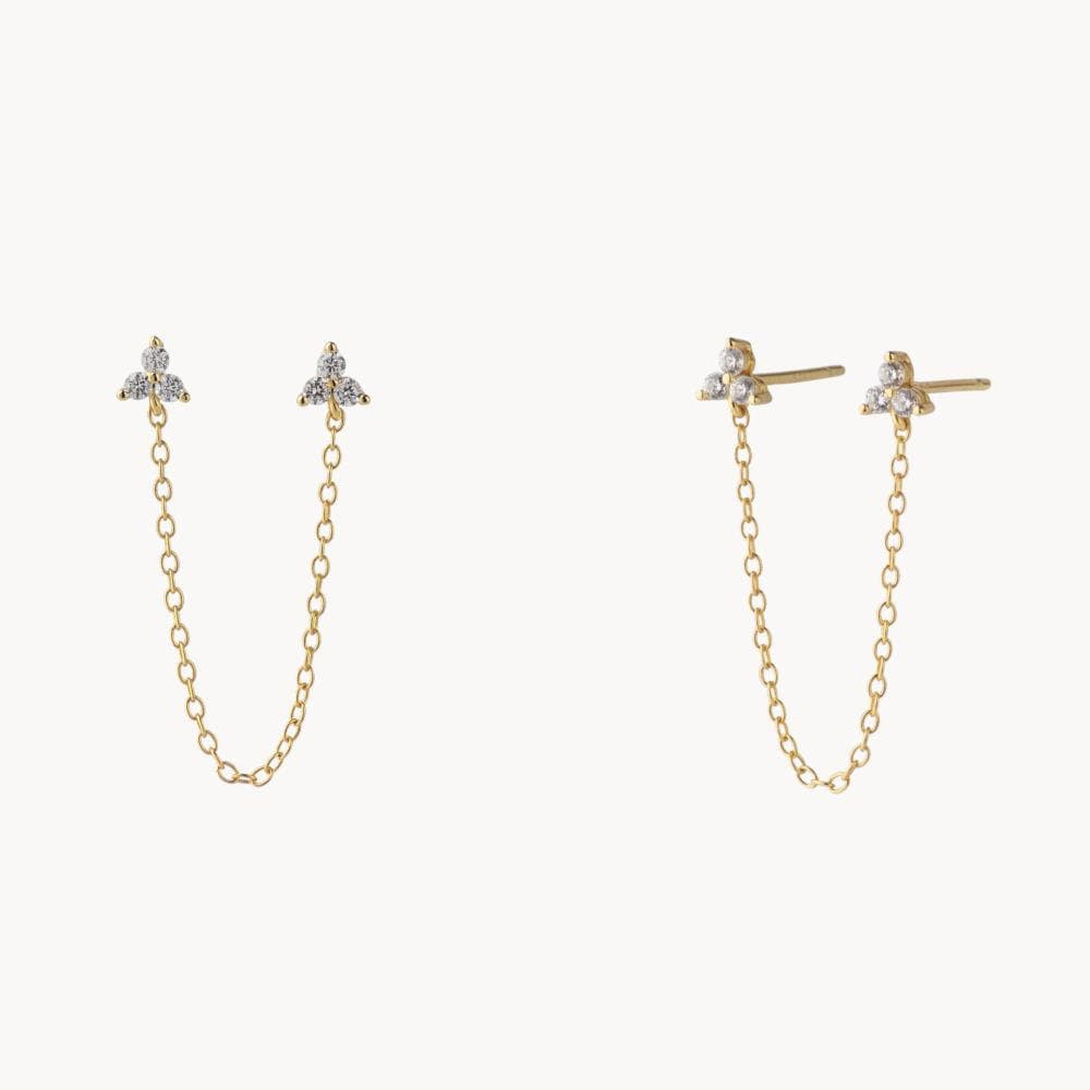 Chain Earrings, Cz Earrings, Gold Earrings, Minimalist