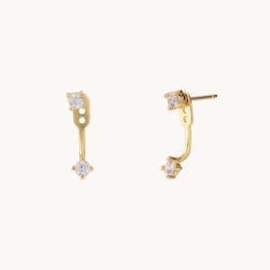 Front back earrings Ear jacket Dainty Ear Jacket Gold earrings Ear jacket earrings Minimal earring CZ Ear Jacket image 2