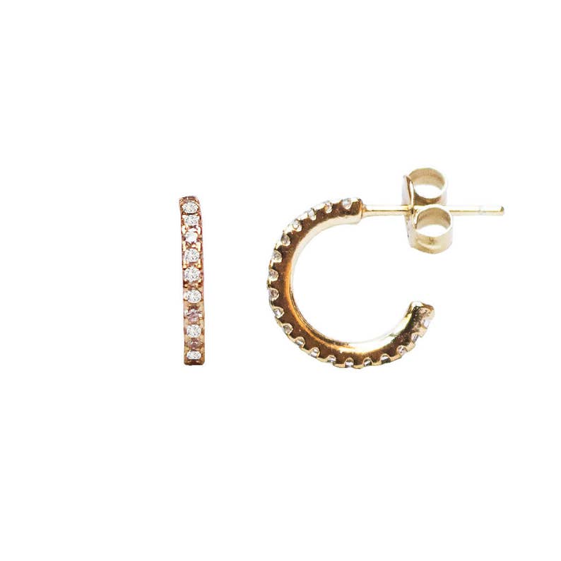 Cz Hoop Earrings Cz Clear Gold Hoops Cz Modern Stud Hoops - Etsy