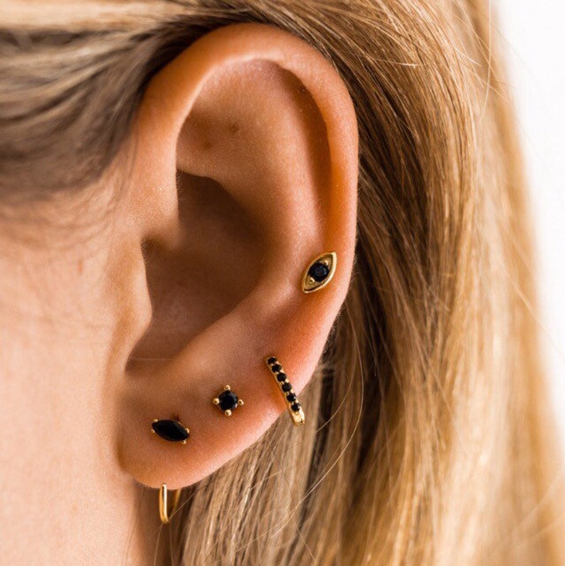 Eye studs earrings,Tiny gold studs,Dainty earrings,Gold earrings, Studs earrings,Evil eye earrings, Huggie earrings,Delicate earrings image 1
