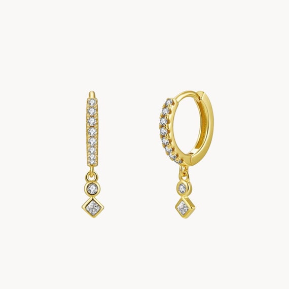 Chain Earrings, Cz Earrings, Gold Earrings, Minimalist Earrings