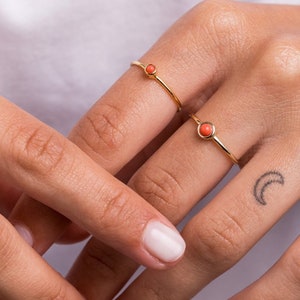 18k Gold Coral Ring - Coral Ring - Stacking Ring - Dainty Ring - Simple Coral Ring - Minimalist gold ring - Gemstone ring