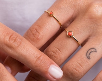 18k Gold Coral Ring - Coral Ring - Stacking Ring - Dainty Ring - Simple Coral Ring - Minimalist gold ring - Gemstone ring