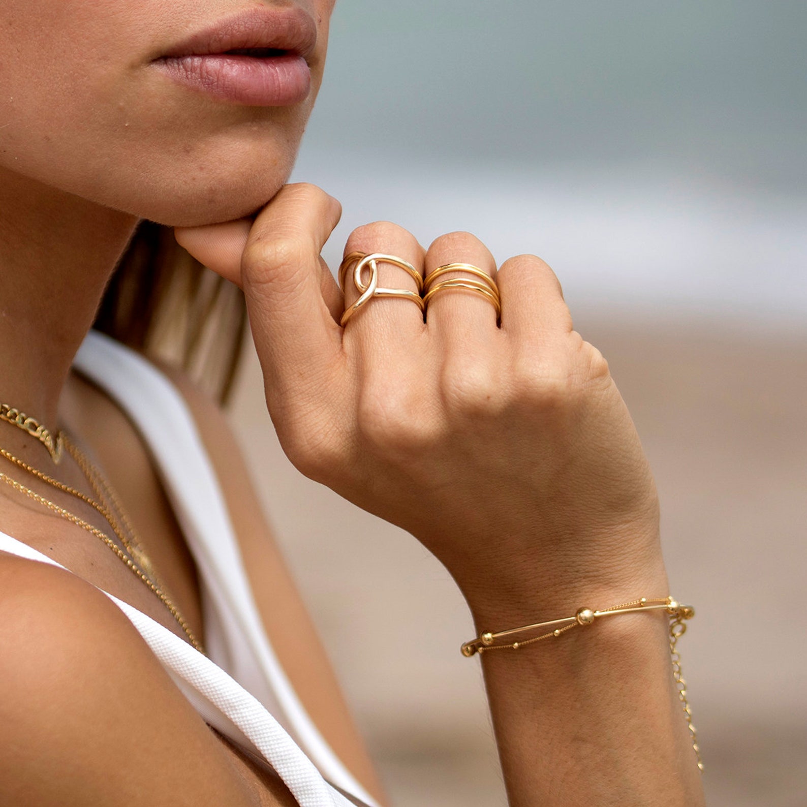 Statement Gold Ring Double Gold Ring Minimalist Ring Dainty Etsy