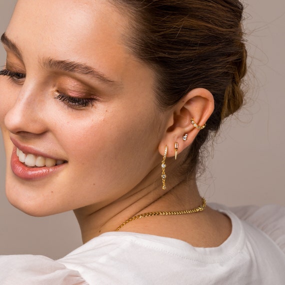 Dangle chain hoop earrings deals