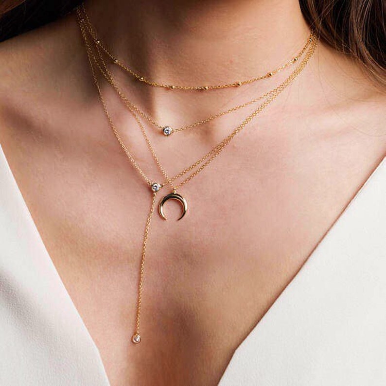 SALE Lariat Gold Y Necklace Diamond Dainty Lariat Etsy