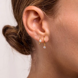 Cz dangle charm hoops, Cz Hoops, Minimalist hoops, Delicate hoops, Dainty hoops, Minimalist jewelry image 3