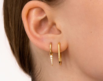 Spike charm cz hoops, Hoop earrings, Delicate earrings, Minimalist hoops, Minimal earrings, Tiny earrings, Spike hoops, gold hoops