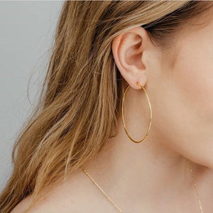 Thin Gold Hoop earrings Large Hoop earrings Minimalist hoop earrings Delicate hoops Minimal hoops Dainty Hoops Thin hoop earring image 4