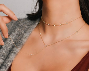 Choker cz necklace - Gold choker - Zirconia choker - Minimalist choker necklace - Dainty choker - Tiny choker - Minimalist jewelry