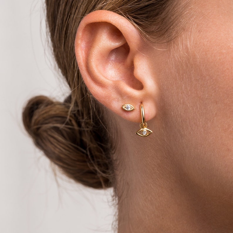 Eye studs earrings,Tiny gold studs,Dainty earrings,Gold earrings, Studs earrings,Evil eye earrings, Huggie earrings,Delicate earrings image 3