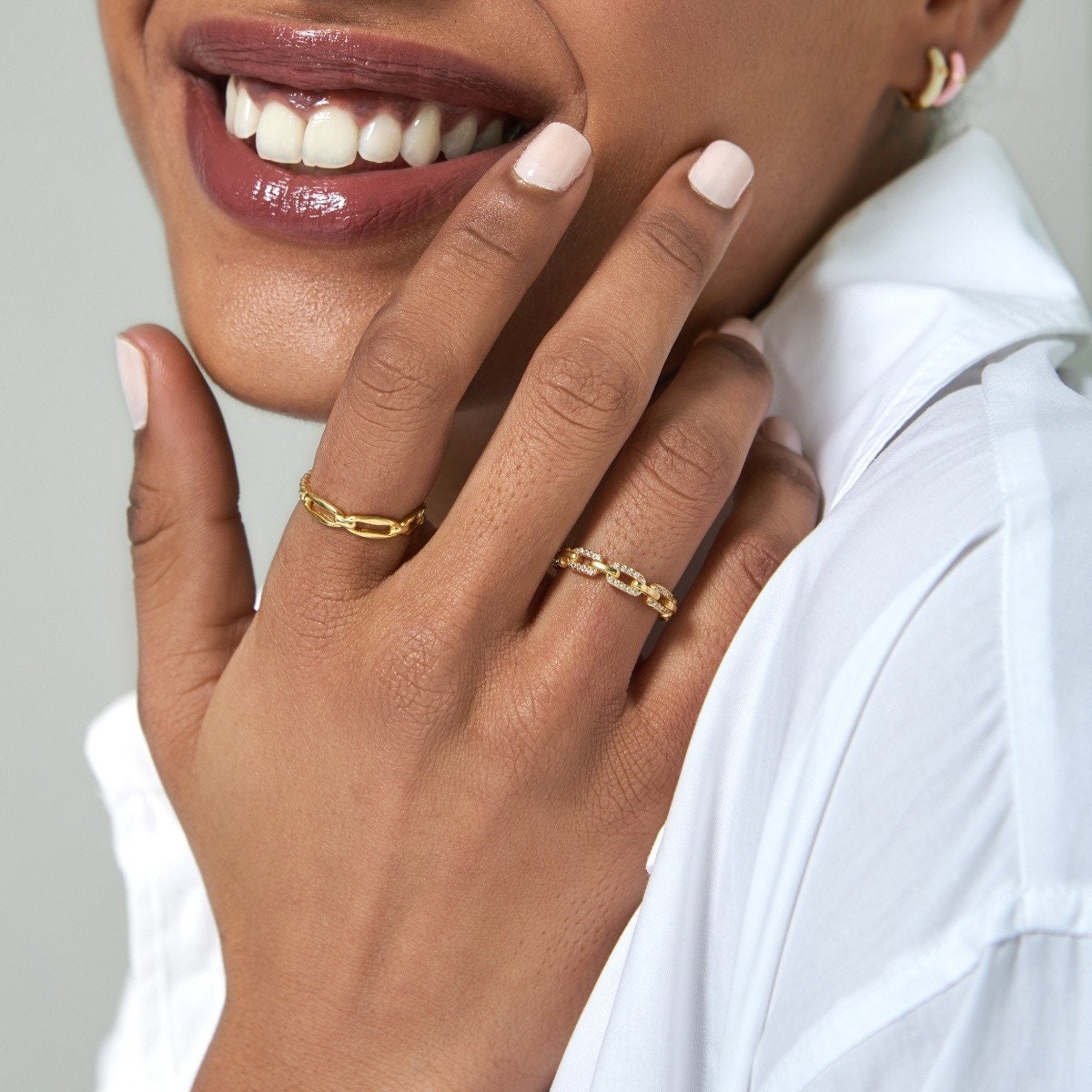 【超特価sale開催】  Silver Sterling 925 Ring, Chain Link Linked Thin Ring, Chain アクセサリー