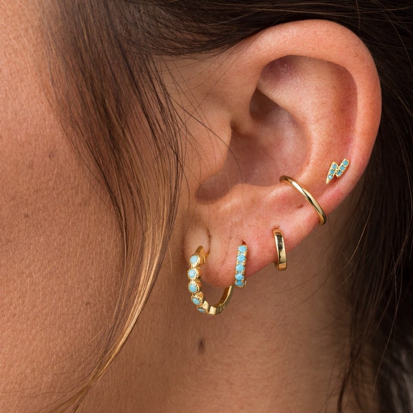 Turquoise gold hoops, Turquoise gemstone hoop earrings, Gold hoops, Silver Turquoise hoops, Turquoise hoops, Dainty hoops, Huggie hoops