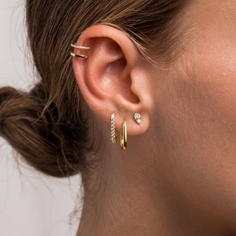 Ear cuff, Cz ear cuff, Dainty ear cuff, Minimalist ear cuff, Delicate ear cuff, double band ear cuff, Gold ear cuff, Silver ear cuff image 1