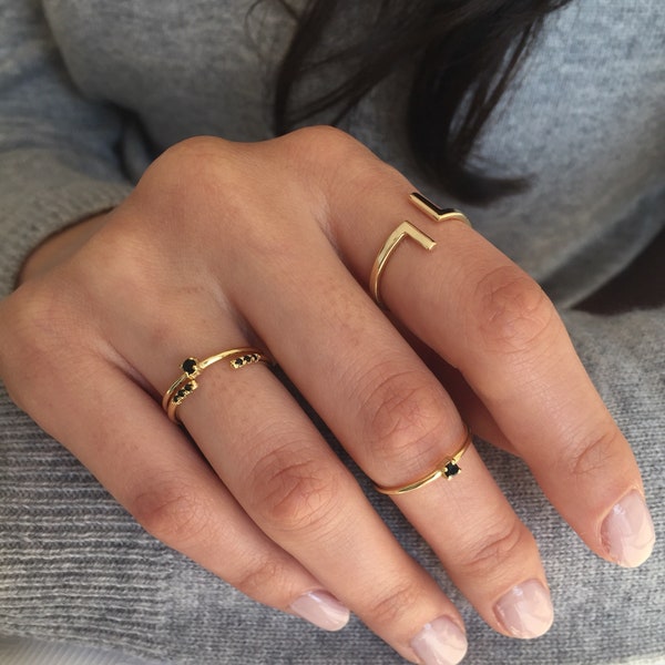 Open ring - open cz ring - gold ring - adjustable ring - minimal cz ring - stack ring - silver 925 ring - cz ring - open gold zirconia ring