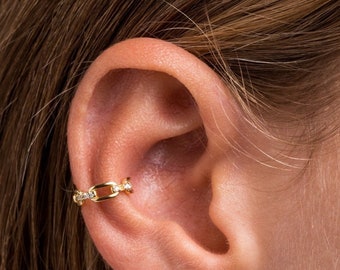 Link Ear Cuff, Huggie oor manchet, Cz oor manchet, oor manchet, gouden oor manchet, zilveren oor manchet, minimale oor manchet, delicaat, oor manchet- I-PE810