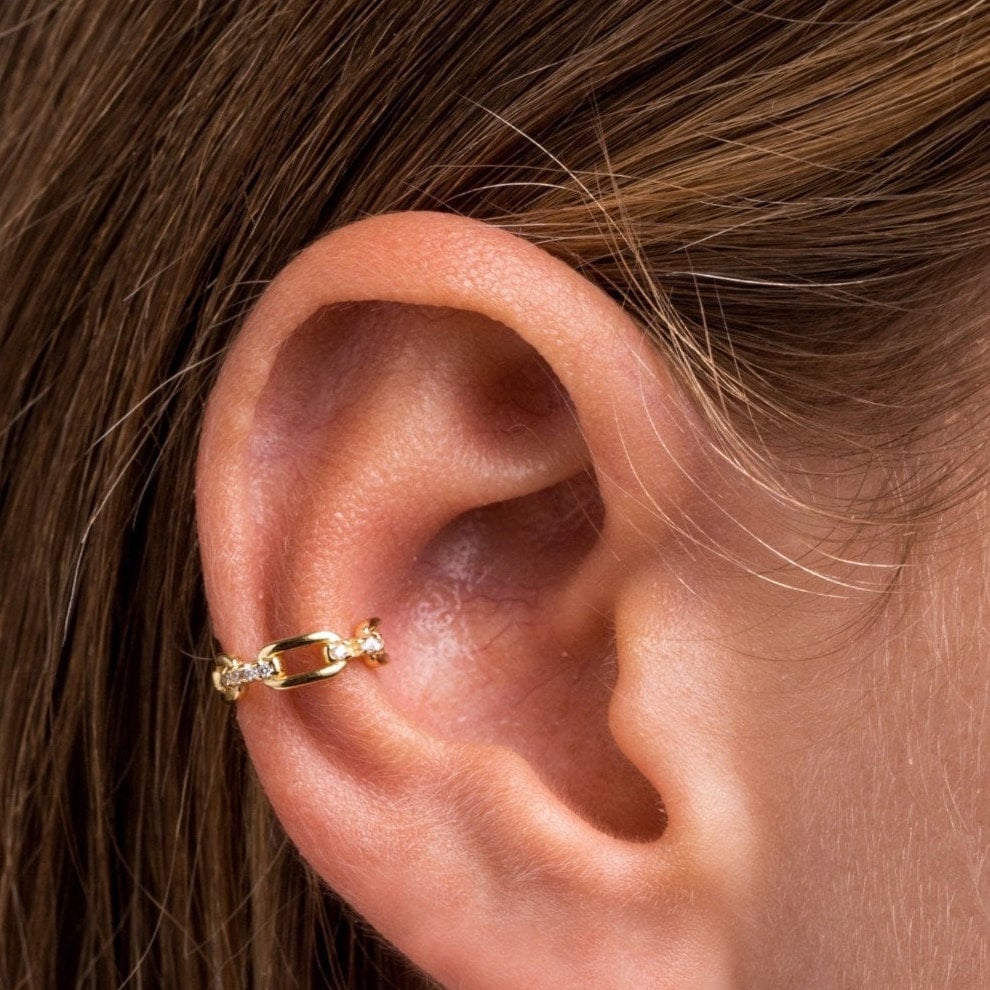 Link Ear Cuff, Huggie Ear Cuff, Cz Ear Cuff, Ear Cuff, Gold