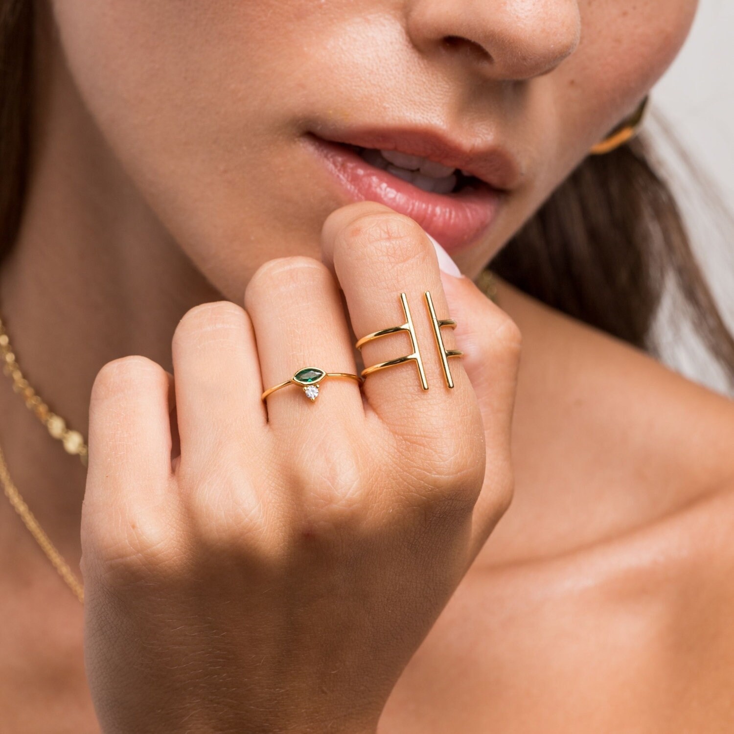 Double Open Ring Bar Gold Ring Minimalist Bar Open Ring Etsy Canada