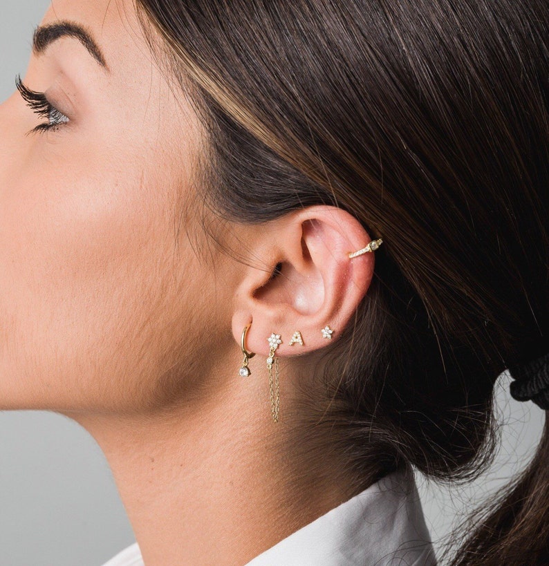Initial cz stud earrings, Minimalist earring, Letter earrings, Initial earrings, Dainty cz earrings, Tiny cz letter earrings, Tiny stud image 6