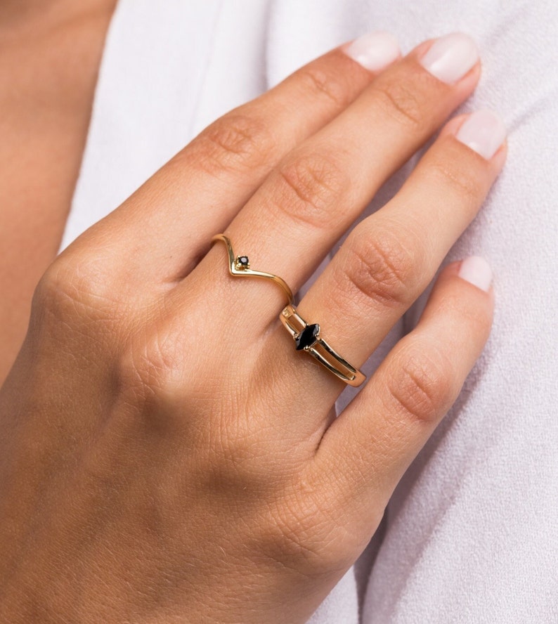 Stacking ring Black stone ring Minimal gold ring Stacking ring Dainty ring Gold ring Silver ring Minimalist jewelry image 2