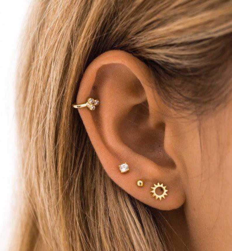 Sun Stud Earrings Tiny Gold Studs Dainty Earrings Tiny - Etsy