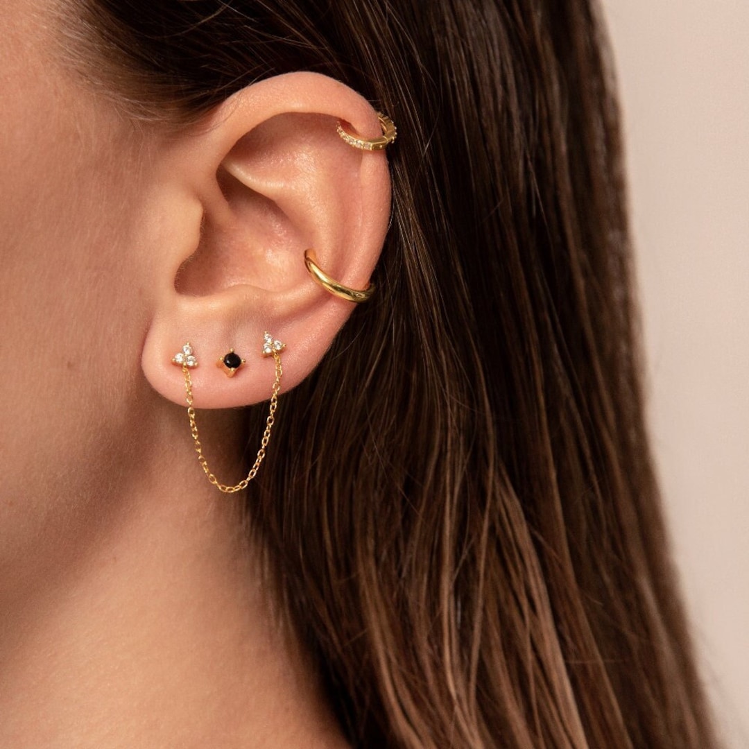 Chain Earrings, Cz Earrings, Gold Earrings, Minimalist