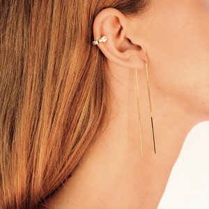 Gold Threader Earrings - Long Threader Earrings - 18K threader earrings - Very dainty earrings - Delicate earrings - Minimalist Earrings