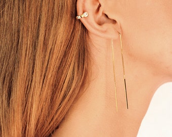 Gold Threader Earrings - Long Threader Earrings - 18K threader earrings - Very dainty earrings - Delicate earrings -Minimalist Earrings-P146