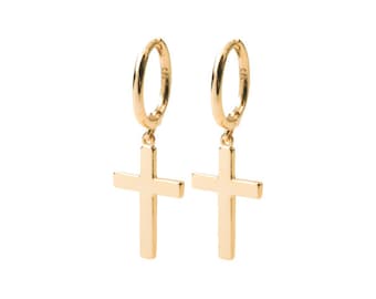 Cross hoop earrings - Cross-shaped earrings - Rock cross earrings - Gold hoop earrings - Silver hoop earrings - Minimal earrings - Rock gold