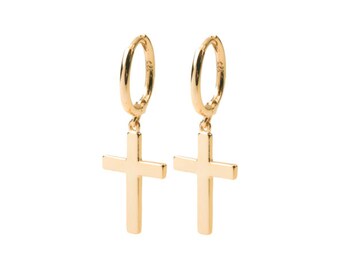 Cross hoop earrings - Cross-shaped earrings - Rock cross earrings - Gold hoop earrings - Silver hoop earrings - Minimal earrings - Rock gold