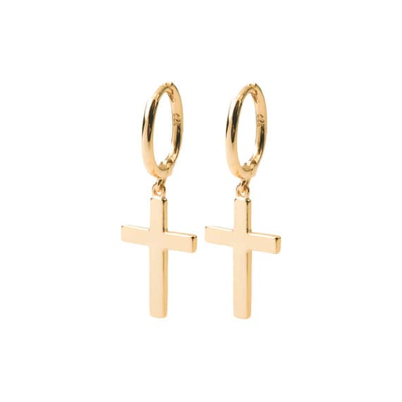 Cross hoop earrings Cross shaped earrings Rock cross earrings Gold