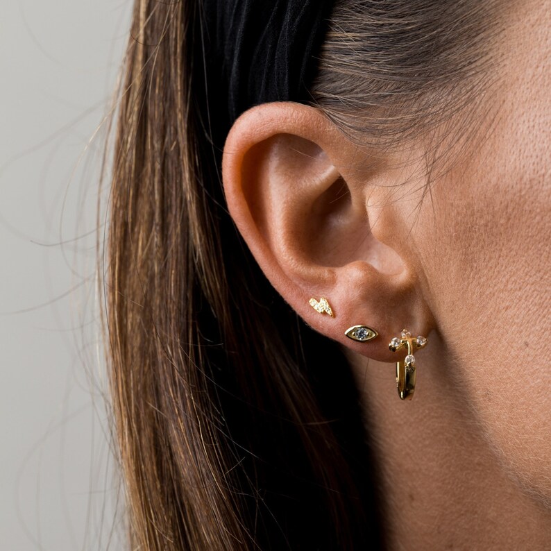Eye studs earrings,Tiny gold studs,Dainty earrings,Gold earrings, Studs earrings,Evil eye earrings, Huggie earrings,Delicate earrings image 4
