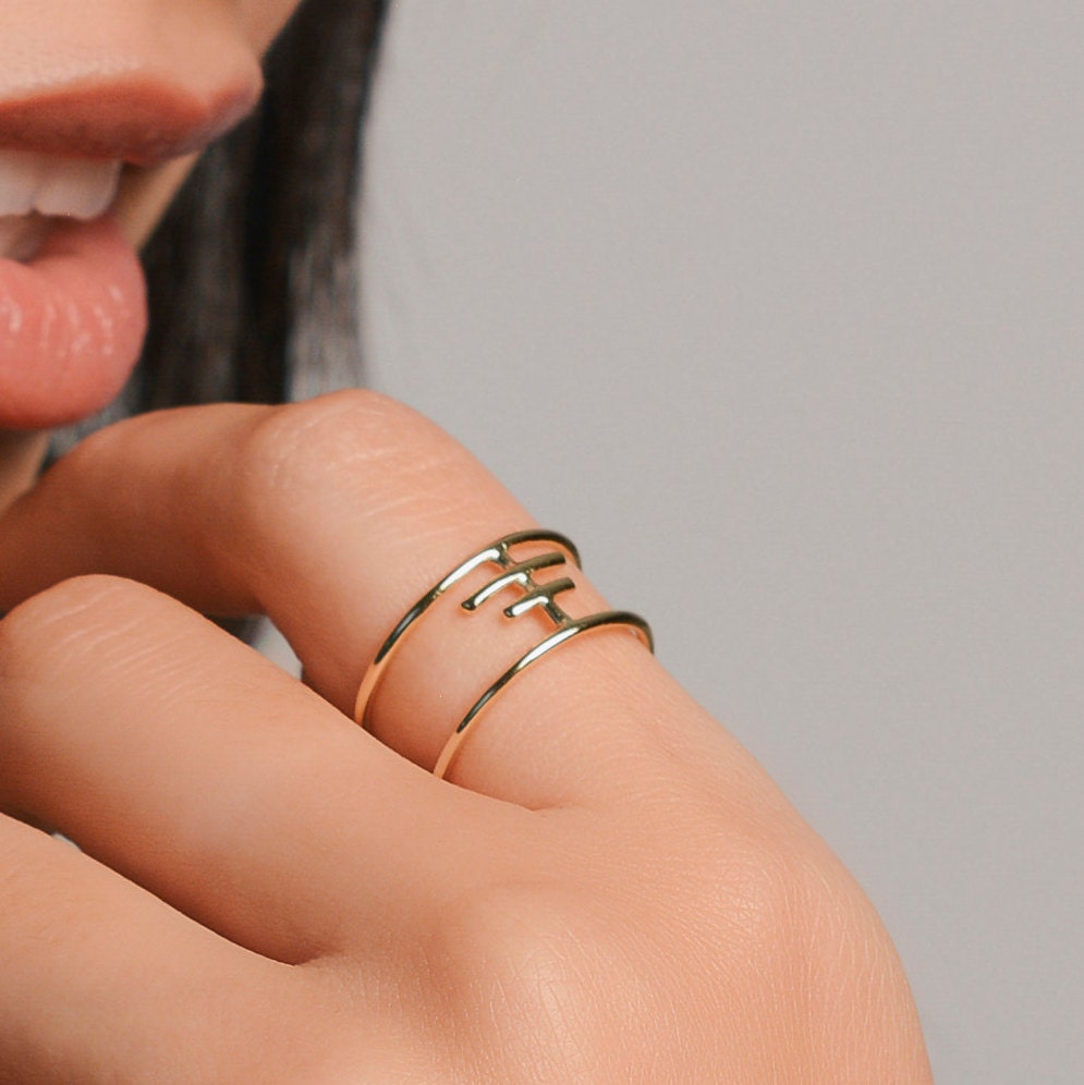 Double bar stackable silver statement cuff ring plated costume fashion jewellery Double bar stackable silver statement cuff ring plated costume fashion jewellery