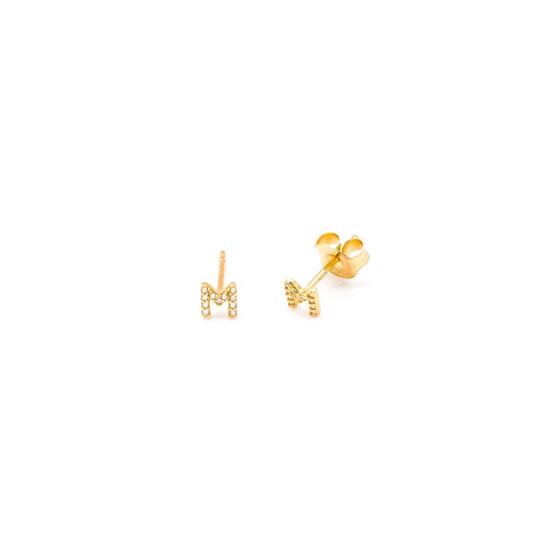 Initial cz stud earrings, Minimalist earring, Letter earrings, Initial earrings, Dainty cz earrings, Tiny cz letter earrings, Tiny stud image 1