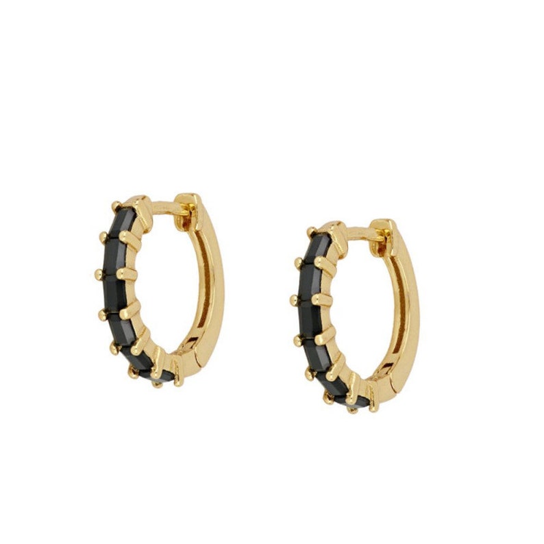 Cz gold hoops, Gemstone hoop earrings, Gold hoops, Silver hoops, Baguette hoops, Dainty hoops, Color baguette zirconia, Cz Hoops I-PEN1123 image 3