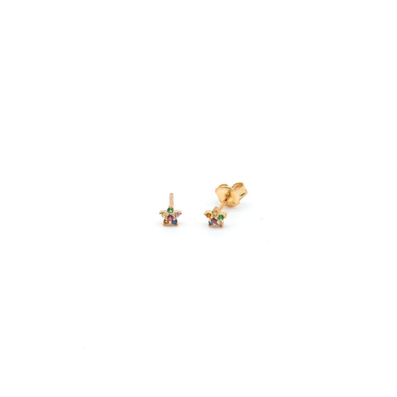 Star earrings Dainty star earrings Minimalist earrings Flower cz earrings Gold cz earrings Tiny studs Flower studs-Cz studs image 2