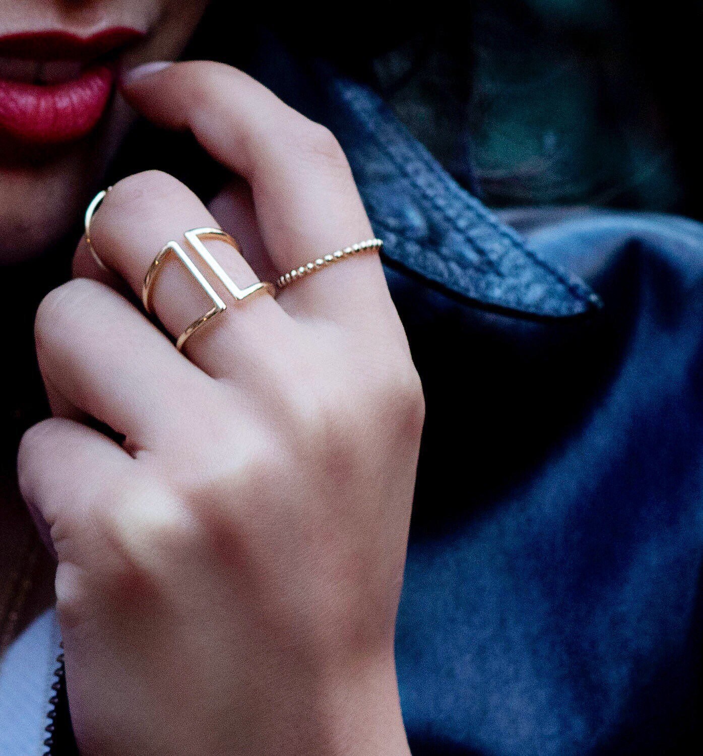 Double bar stackable silver statement cuff ring plated costume fashion jewellery Double bar stackable silver statement cuff ring plated costume fashion jewellery