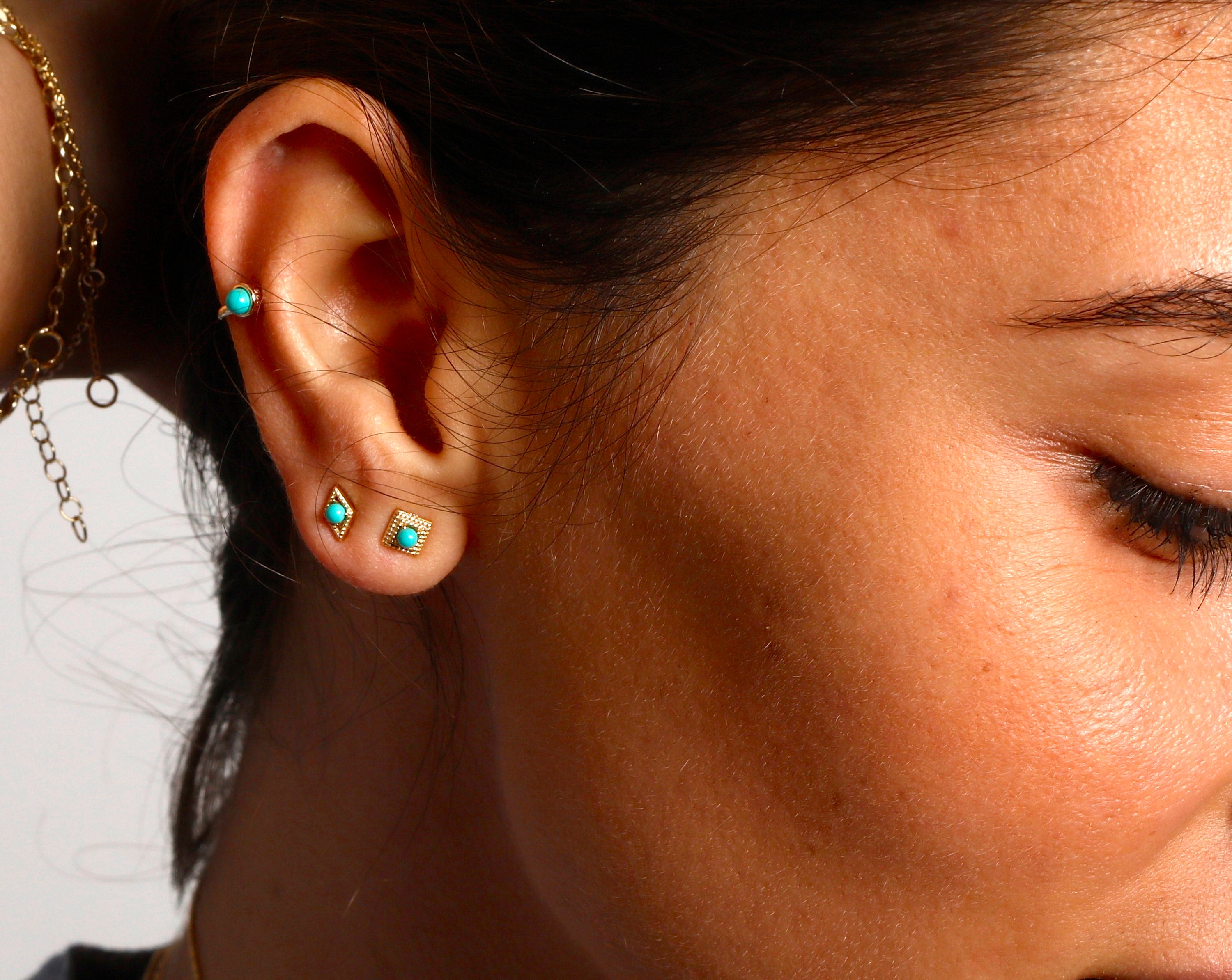 BRIDGET- Minimalist Huggie Hoops • small turquoise hoop earrings • Gol