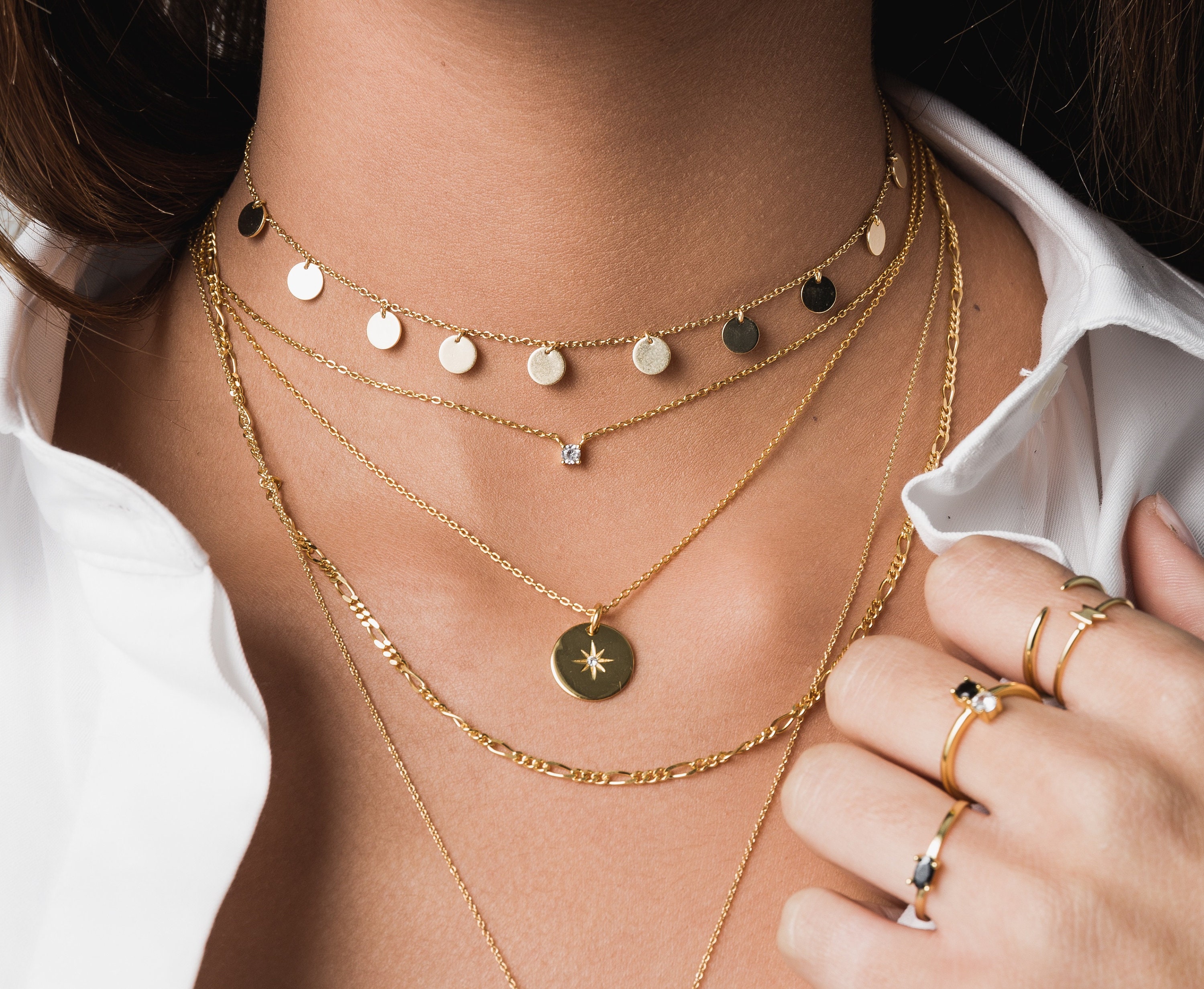 Starburst Gold Necklace Coin Necklace 