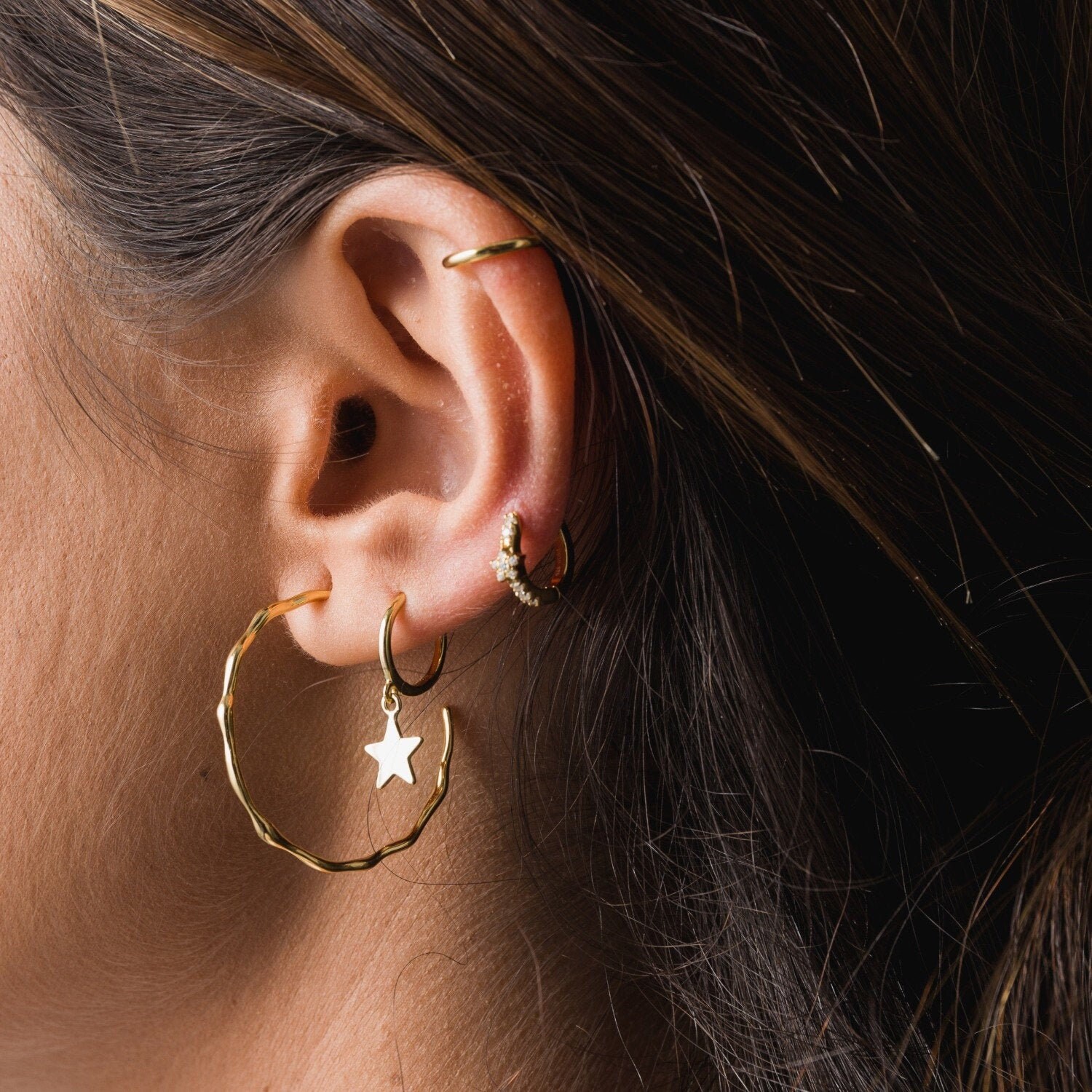 Star Cz Hoop Earrings - Huggie Hoops - Cz Gold Hoop Earrings